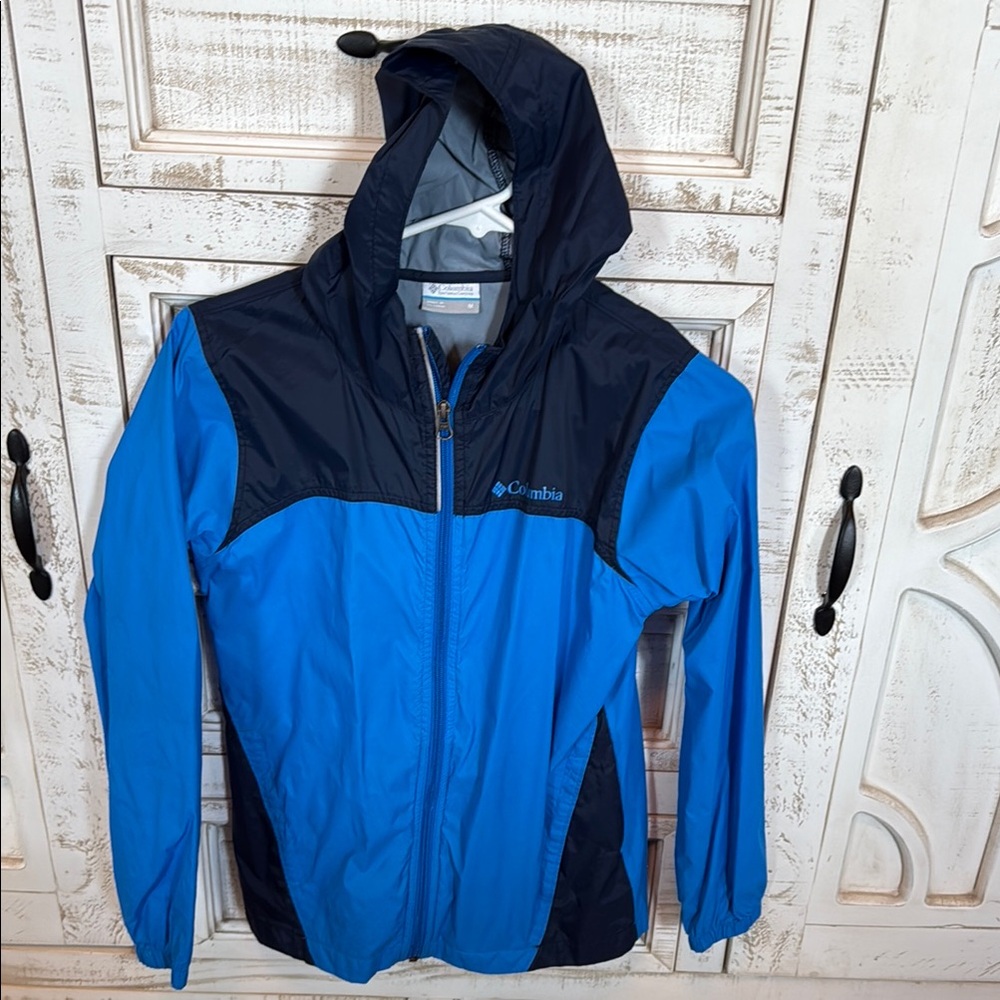 Columbia Blue and Black Raincoat Lightweight Water-Resistant